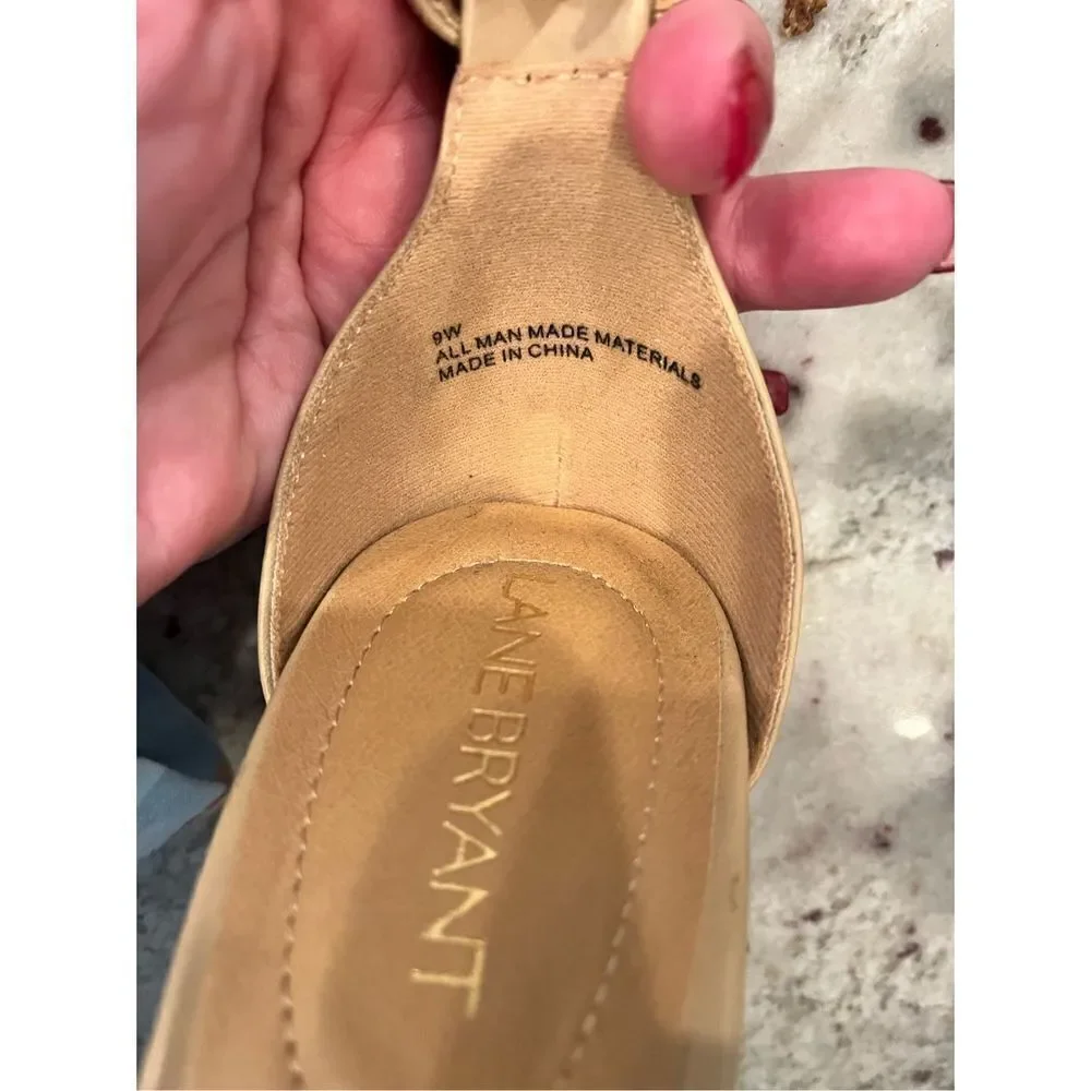 Lane Bryant Tan Faux Leather Ankle Strap Heeled Sandals sz 9W NWT